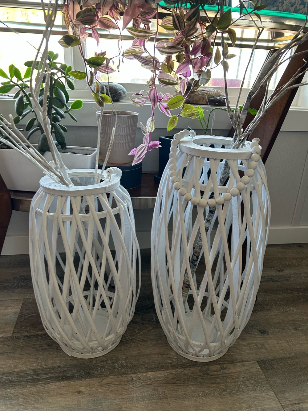 White Rattan Decorative Vase Set - with 2 battery operated tress branches